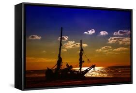 Netherlands, Holland, on the West Frisian Island of Texel, North Holland, Shipwreck on the Beach-Beate Margraf-Framed Stretched Canvas