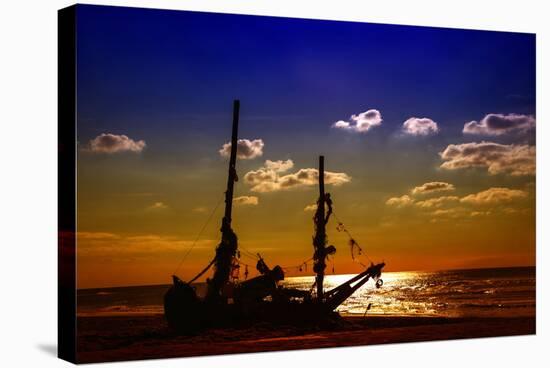Netherlands, Holland, on the West Frisian Island of Texel, North Holland, Shipwreck on the Beach-Beate Margraf-Stretched Canvas