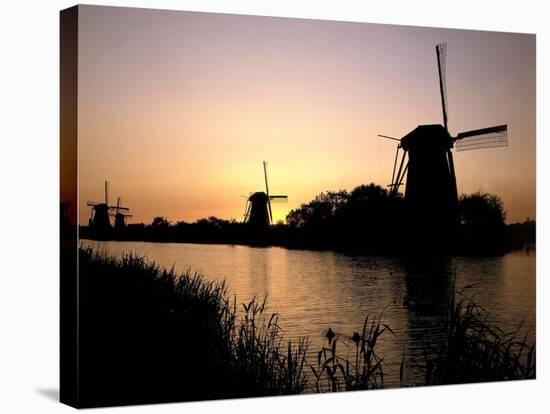 Netherlands, Kinderdijk, Canal, Windmills, Evening Mood-Thonig-Stretched Canvas