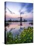 Netherlands, Kinderdijk, Windmills at Sunrise along the canals.-Terry Eggers-Stretched Canvas