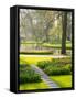 Netherlands, Lisse. Path leading through spring flowers-Terry Eggers-Framed Stretched Canvas