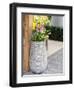 Netherlands, Lisse. Tall flower pot with yellow tulips and narcissus.-Julie Eggers-Framed Photographic Print