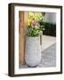 Netherlands, Lisse. Tall flower pot with yellow tulips and narcissus.-Julie Eggers-Framed Photographic Print