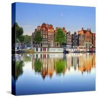 Netherlands, North Holland, Amsterdam. Typical Houses and Houseboats on Amstel River-Francesco Iacobelli-Stretched Canvas