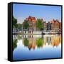 Netherlands, North Holland, Amsterdam. Typical Houses and Houseboats on Amstel River-Francesco Iacobelli-Framed Stretched Canvas