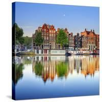 Netherlands, North Holland, Amsterdam. Typical Houses and Houseboats on Amstel River-Francesco Iacobelli-Stretched Canvas