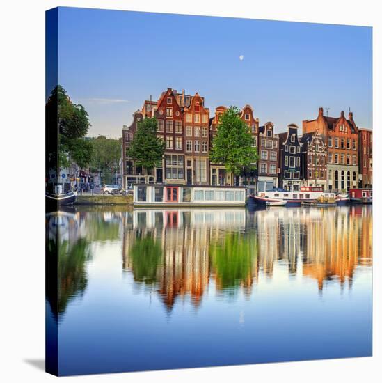 Netherlands, North Holland, Amsterdam. Typical Houses and Houseboats on Amstel River-Francesco Iacobelli-Stretched Canvas