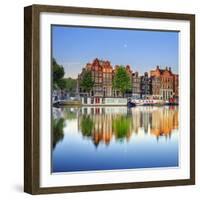 Netherlands, North Holland, Amsterdam. Typical Houses and Houseboats on Amstel River-Francesco Iacobelli-Framed Photographic Print