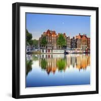 Netherlands, North Holland, Amsterdam. Typical Houses and Houseboats on Amstel River-Francesco Iacobelli-Framed Photographic Print