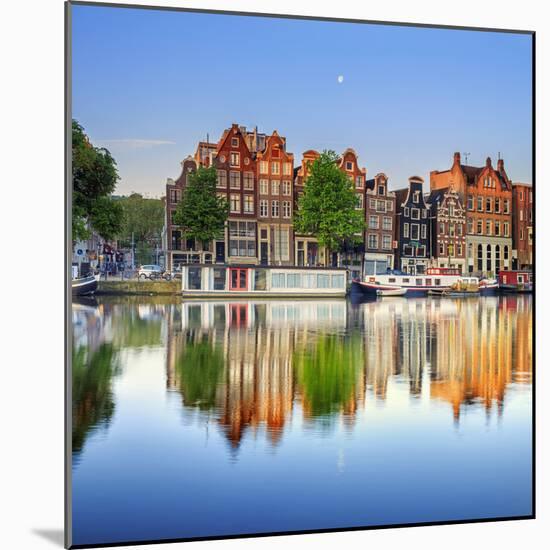 Netherlands, North Holland, Amsterdam. Typical Houses and Houseboats on Amstel River-Francesco Iacobelli-Mounted Photographic Print