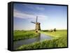 Netherlands, Polder Landscape, Alkmaar, Canal, Windmill-Thonig-Framed Stretched Canvas