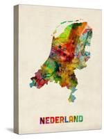 Netherlands Watercolor Map-Michael Tompsett-Stretched Canvas