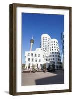 Neuer Zollhof Buildings Designed by Frank Gehry with Rheinturm Tower, Media Harbour-null-Framed Photographic Print