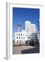 Neuer Zollhof Buildings Designed by Frank Gehry with Rheinturm Tower, Media Harbour-null-Framed Photographic Print