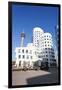 Neuer Zollhof Buildings Designed by Frank Gehry with Rheinturm Tower, Media Harbour-null-Framed Photographic Print