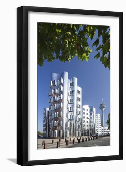 Neuer Zollhof, Designed by Frank Gehry, and Rheinturm Tower-Markus Lange-Framed Photographic Print