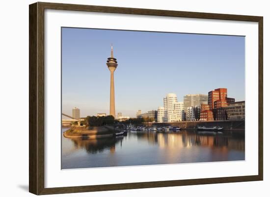 Neuer Zollhof, Designed by Frank Gehry, Rheinturm Tower-Markus Lange-Framed Photographic Print