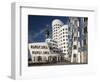 Neuer Zollhof Office Buildings with Rheinturm in Background, Medienhafen, Dusseldorf, Germany, Euro-David Clapp-Framed Photographic Print