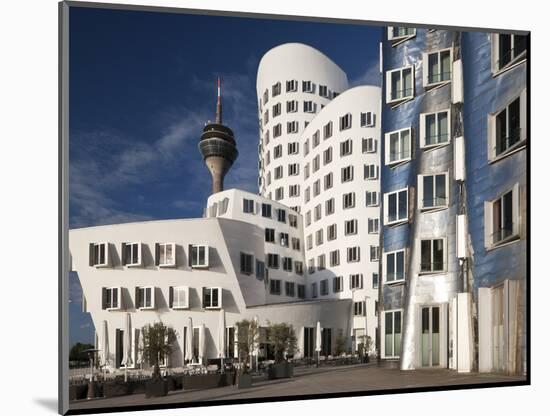 Neuer Zollhof Office Buildings with Rheinturm in Background, Medienhafen, Dusseldorf, Germany, Euro-David Clapp-Mounted Photographic Print