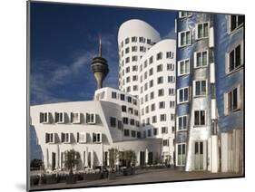 Neuer Zollhof Office Buildings with Rheinturm in Background, Medienhafen, Dusseldorf, Germany, Euro-David Clapp-Mounted Photographic Print