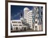 Neuer Zollhof Office Buildings with Rheinturm in Background, Medienhafen, Dusseldorf, Germany, Euro-David Clapp-Framed Photographic Print