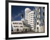 Neuer Zollhof Office Buildings with Rheinturm in Background, Medienhafen, Dusseldorf, Germany, Euro-David Clapp-Framed Photographic Print