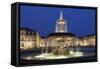 Neues Schloss Castle and Fountain at Schlossplatz Square-Markus Lange-Framed Stretched Canvas