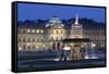 Neues Schloss Castle and Fountain at Schlossplatz Square-Markus Lange-Framed Stretched Canvas