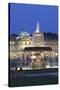 Neues Schloss Castle and Fountain at Schlossplatz Square-Markus Lange-Stretched Canvas