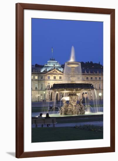 Neues Schloss Castle and Fountain at Schlossplatz Square-Markus Lange-Framed Photographic Print
