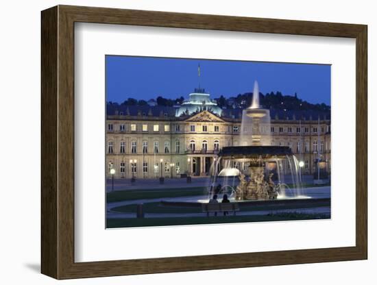 Neues Schloss Castle and Fountain at Schlossplatz Square-Markus Lange-Framed Photographic Print