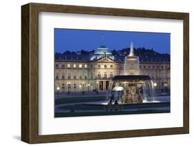 Neues Schloss Castle and Fountain at Schlossplatz Square-Markus Lange-Framed Photographic Print