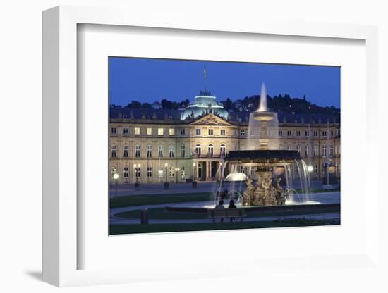 Neues Schloss Castle and Fountain at Schlossplatz Square-Markus Lange-Framed Photographic Print