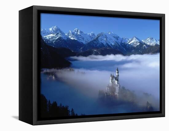 Neuschwanstein Castle Surrounded in Fog-Ray Juno-Framed Stretched Canvas