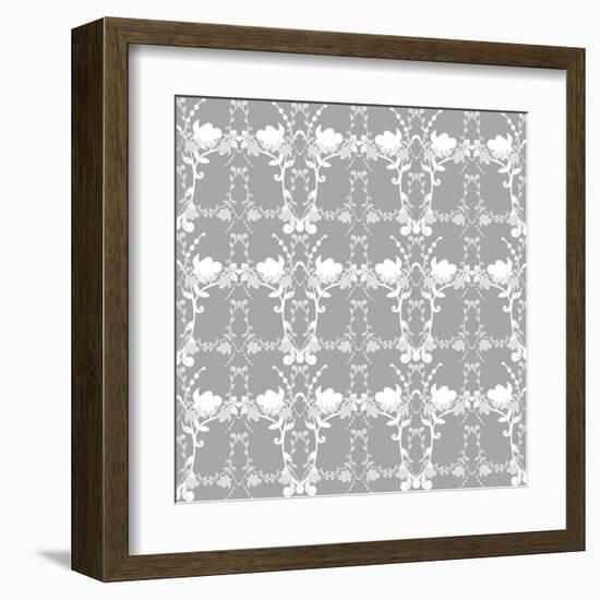 Neutral Floral Background-Little_cuckoo-Framed Art Print