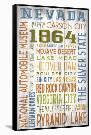 Nevada - Barnwood Typography-Lantern Press-Framed Stretched Canvas