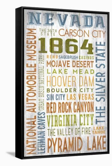 Nevada - Barnwood Typography-Lantern Press-Framed Stretched Canvas