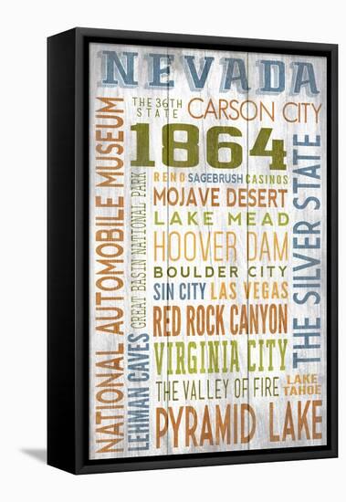 Nevada - Barnwood Typography-Lantern Press-Framed Stretched Canvas