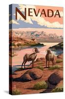 Nevada - Bighorn Sheep-Lantern Press-Stretched Canvas