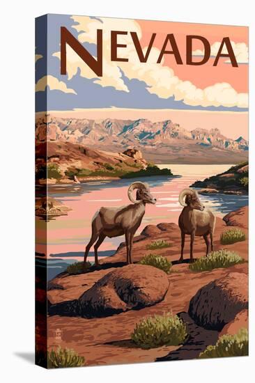 Nevada - Bighorn Sheep-Lantern Press-Stretched Canvas