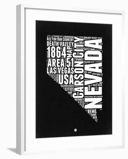 Nevada Black and White Map-NaxArt-Framed Art Print