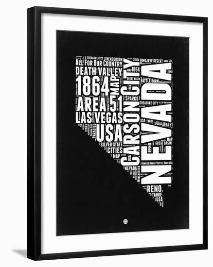 Nevada Black and White Map-NaxArt-Framed Art Print