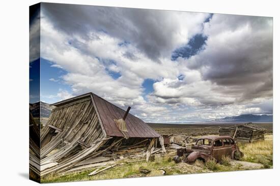 Nevada, Cherry Creek. Collapsed Building and Rusted Vintage Car-Jaynes Gallery-Stretched Canvas