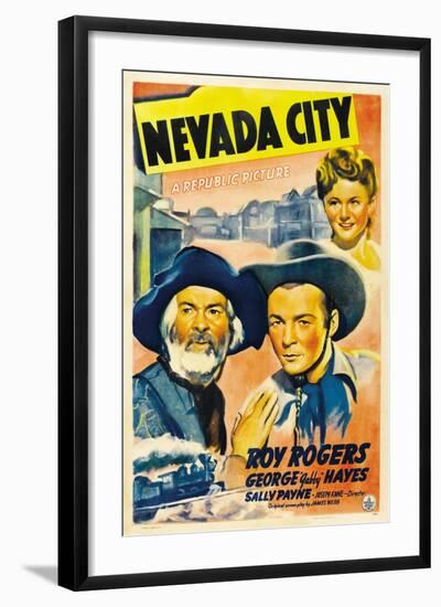 NEVADA CITY, from left: George 'Gabby' Hayes, Roy Rogers, Sally Payne, 1941.-null-Framed Art Print