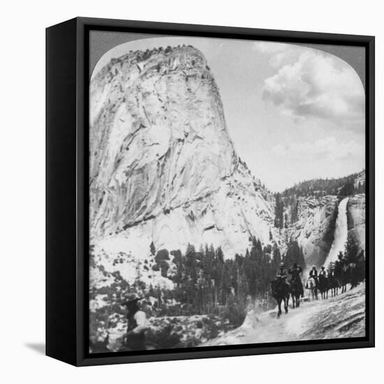 Nevada Falls and Liberty Cap from a Trail, Yosemite Valley, California, USA, 1902-Underwood & Underwood-Framed Stretched Canvas