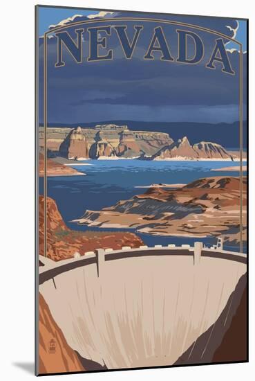 Nevada - Lake and Dam-Lantern Press-Mounted Art Print