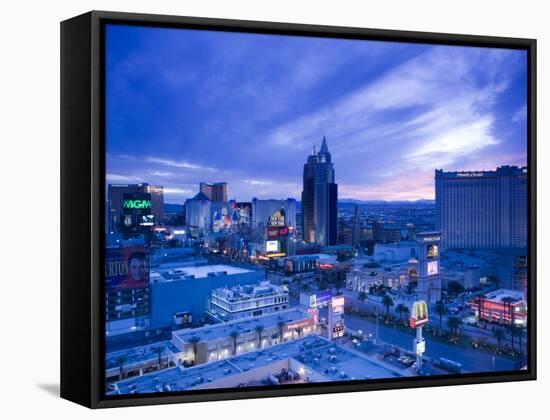 Nevada, Las Vegas, the Strip, Aerial View of New York, New York and Casinos South, USA-Walter Bibikow-Framed Stretched Canvas