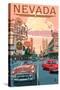 Nevada - Old Strip Scene-Lantern Press-Stretched Canvas