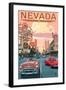 Nevada - Old Strip Scene-Lantern Press-Framed Art Print