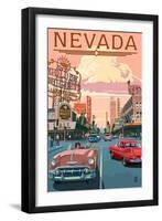 Nevada - Old Strip Scene-Lantern Press-Framed Art Print